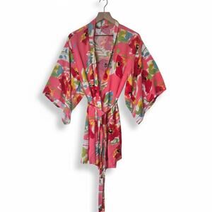 Josie by Natori Women's Valley Mix Happi Coat Floral Kimono Robe Size  Medium